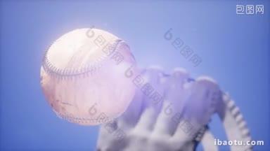 蓝天背景的棒球和手套